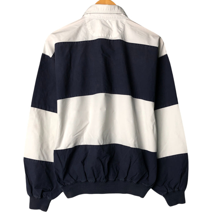 Vintage 90'S Nautica striped pattern half-button collared warm-up pullover, men's size L cotton navy blue type Vintage Second Hand