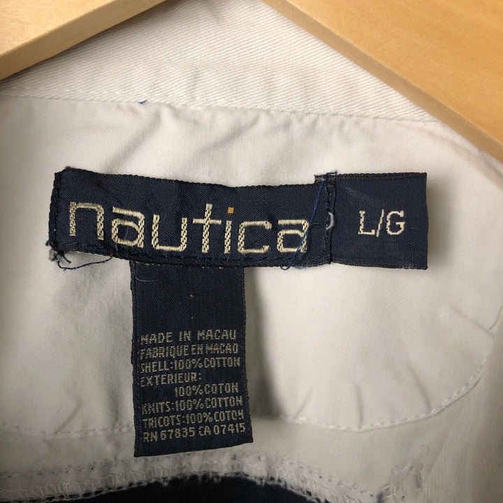 Vintage 90'S Nautica striped pattern half-button collared warm-up pullover, men's size L cotton navy blue type Vintage Second Hand