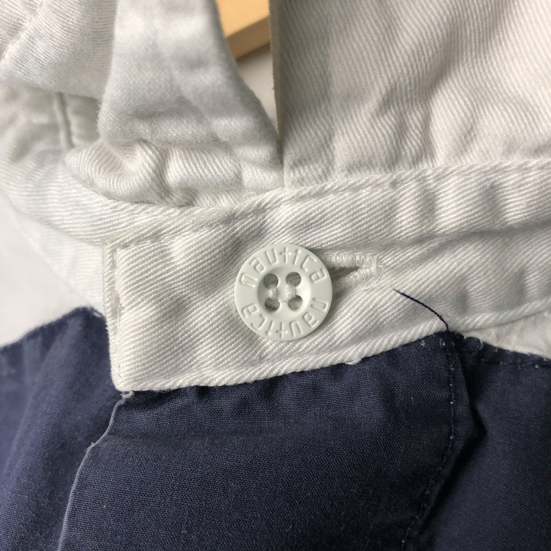 Vintage 90'S Nautica striped pattern half-button collared warm-up pullover, men's size L cotton navy blue type Vintage Second Hand