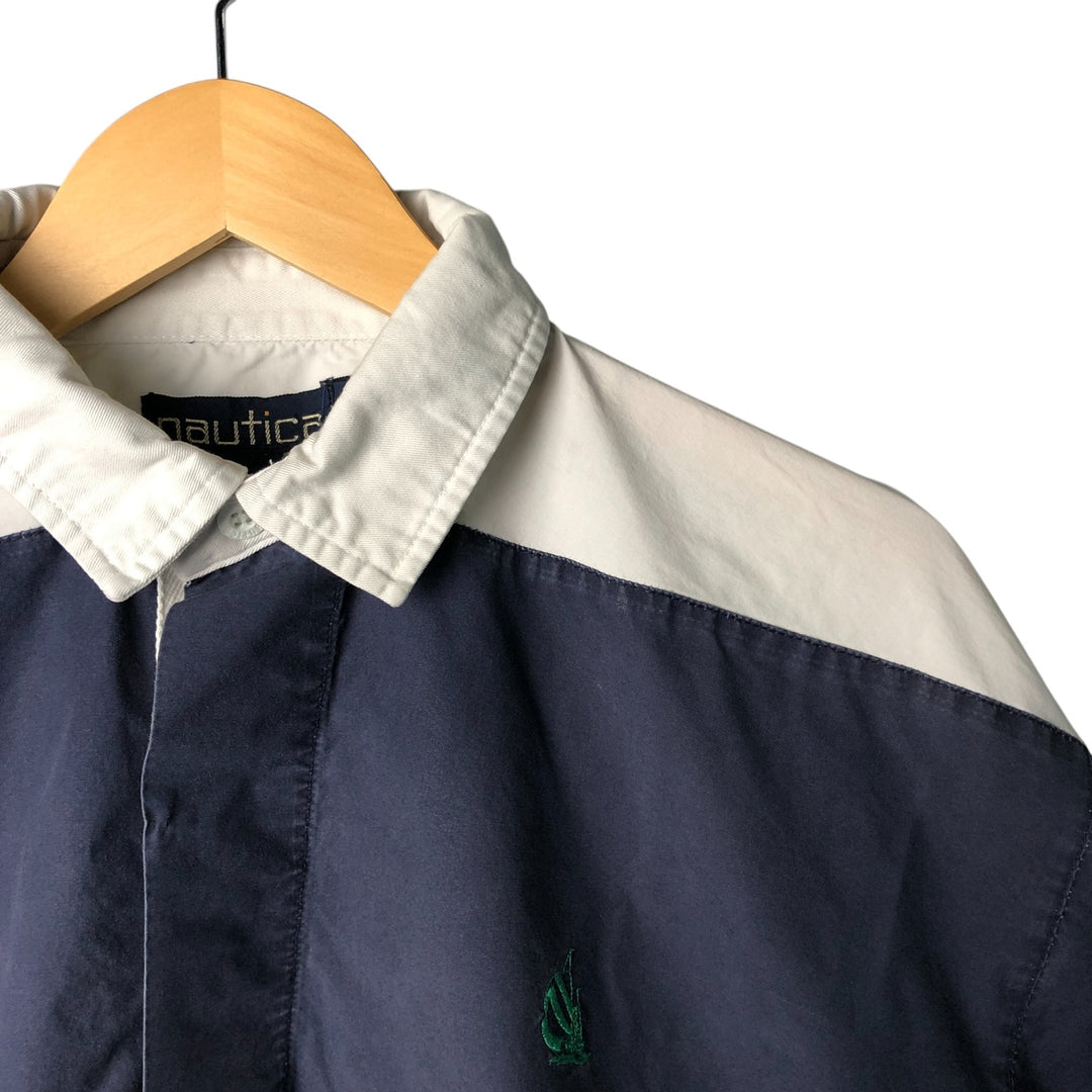 Vintage 90'S Nautica striped pattern half-button collared warm-up pullover, men's size L cotton navy blue type Vintage Second Hand