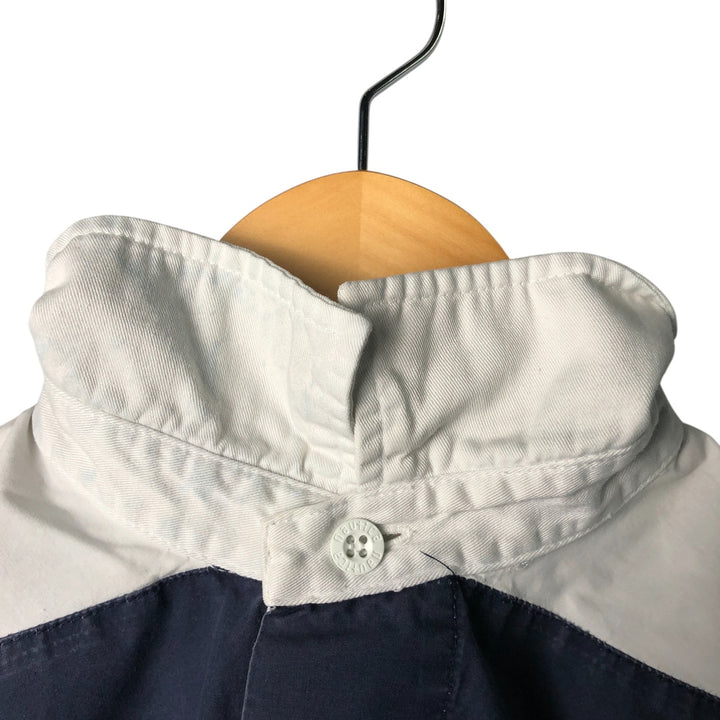 Vintage 90'S Nautica striped pattern half-button collared warm-up pullover, men's size L cotton navy blue type Vintage Second Hand