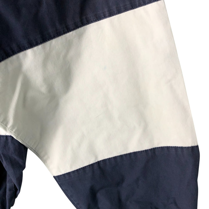 Vintage 90'S Nautica striped pattern half-button collared warm-up pullover, men's size L cotton navy blue type Vintage Second Hand