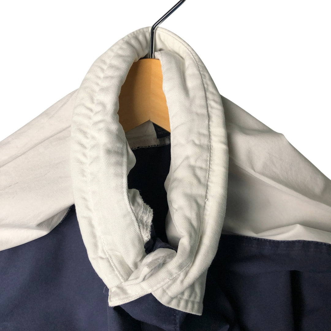 Vintage 90'S Nautica striped pattern half-button collared warm-up pullover, men's size L cotton navy blue type Vintage Second Hand