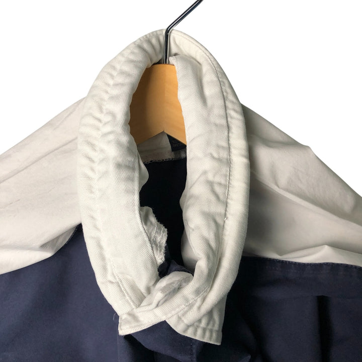 Vintage 90'S Nautica striped pattern half-button collared warm-up pullover, men's size L cotton navy blue type Vintage Second Hand