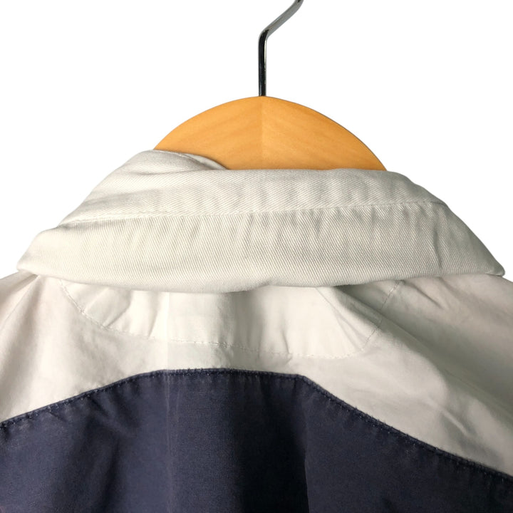 Vintage 90'S Nautica striped pattern half-button collared warm-up pullover, men's size L cotton navy blue type Vintage Second Hand