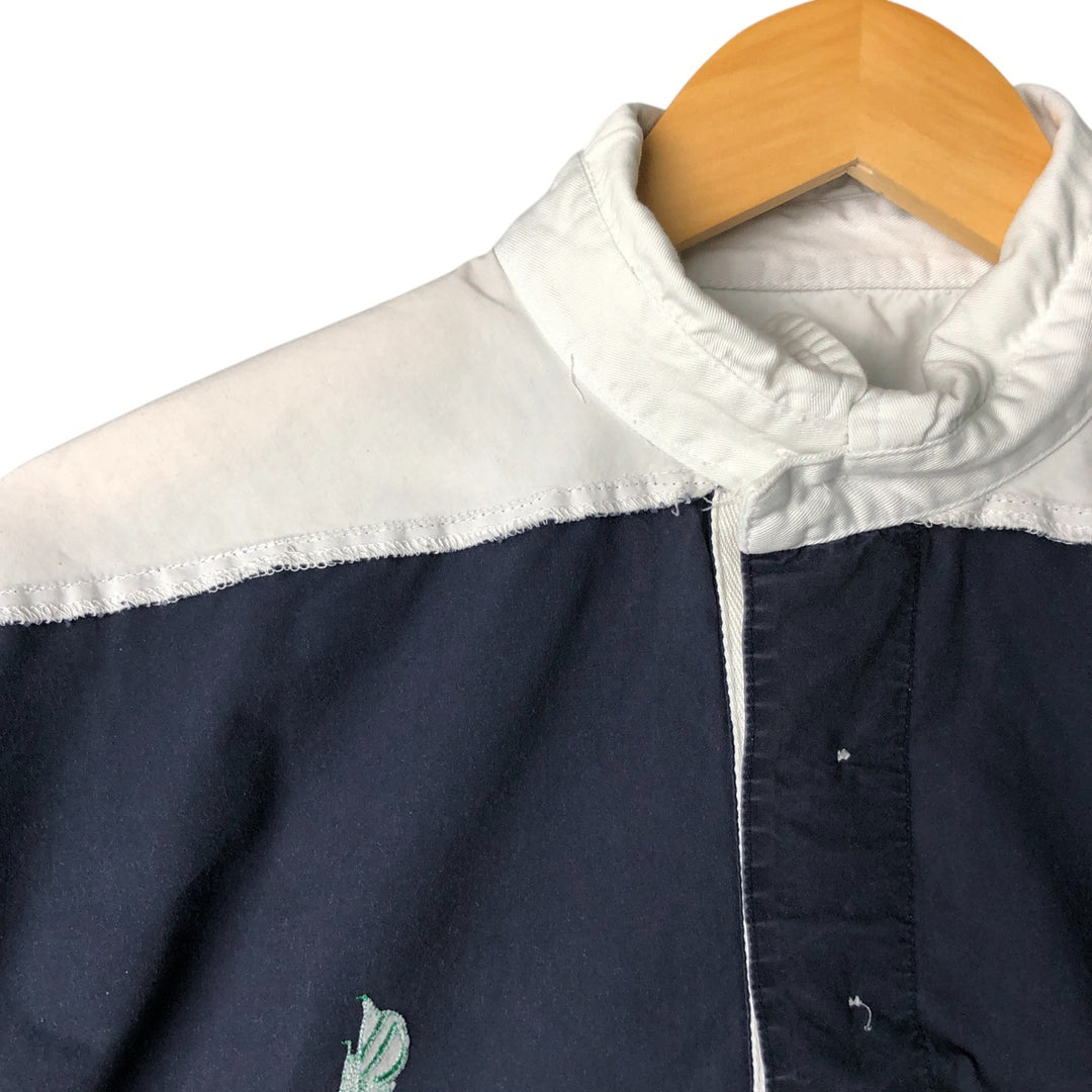 Vintage 90'S Nautica striped pattern half-button collared warm-up pullover, men's size L cotton navy blue type Vintage Second Hand