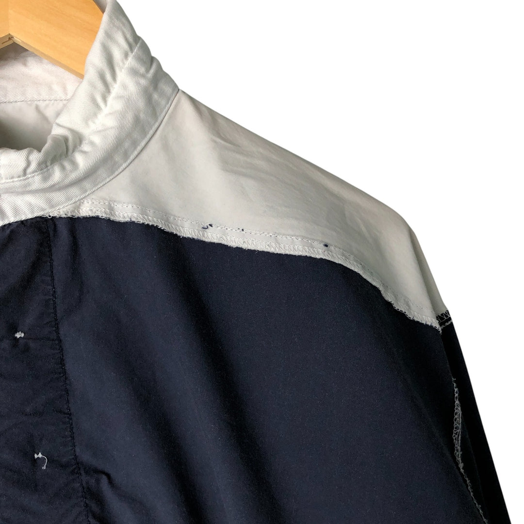 Vintage 90'S Nautica striped pattern half-button collared warm-up pullover, men's size L cotton navy blue type Vintage Second Hand