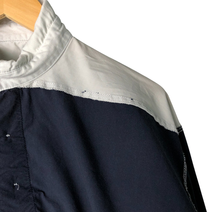 Vintage 90'S Nautica striped pattern half-button collared warm-up pullover, men's size L cotton navy blue type Vintage Second Hand