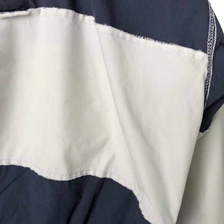 Vintage 90'S Nautica striped pattern half-button collared warm-up pullover, men's size L cotton navy blue type Vintage Second Hand