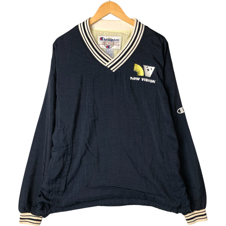 90'S Champion V-neck nylon pullover, men's size L, vintage Nylon navy blue type Vintage Second Hand