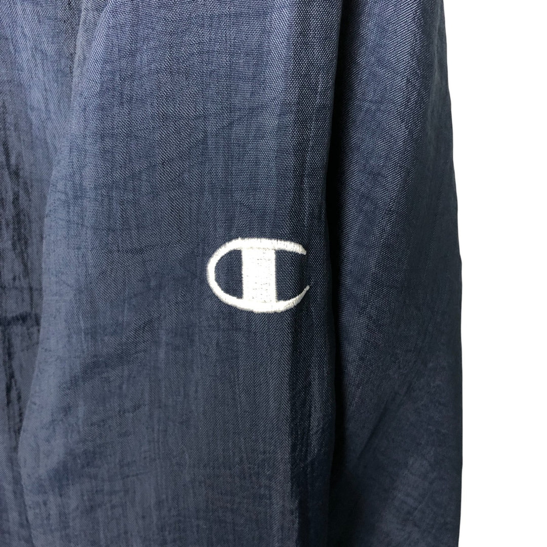 90'S Champion V-neck nylon pullover, men's size L, vintage Nylon navy blue type Vintage Second Hand