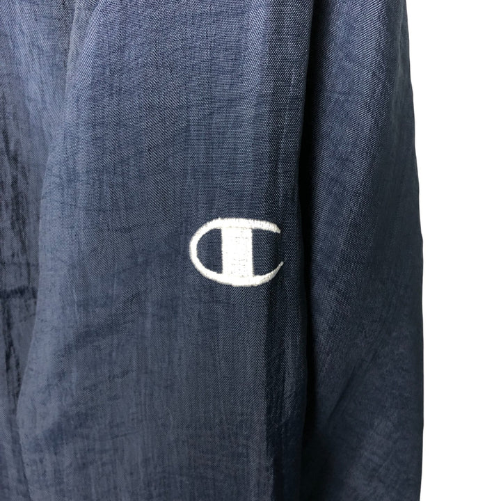 90'S Champion V-neck nylon pullover, men's size L, vintage Nylon navy blue type Vintage Second Hand