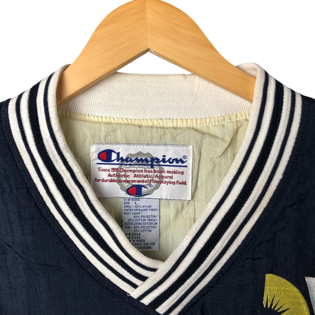 90'S Champion V-neck nylon pullover, men's size L, vintage Nylon navy blue type Vintage Second Hand