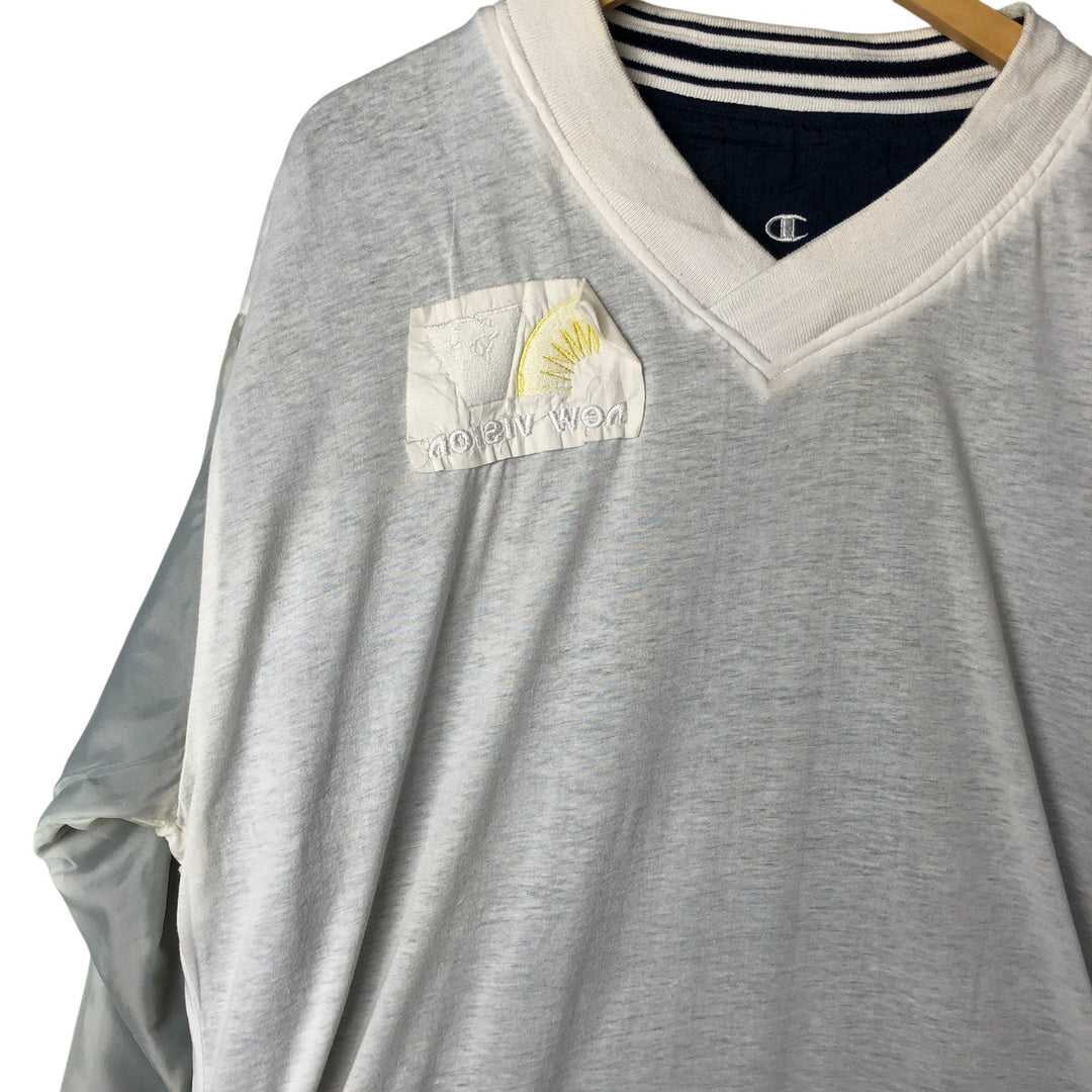 90'S Champion V-neck nylon pullover, men's size L, vintage Nylon navy blue type Vintage Second Hand