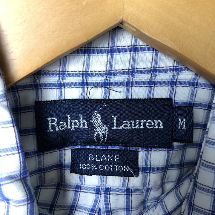 Ralph Lauren BLAKE short sleeve button down check shirt, men's size M cotton white type Vintage Second Hand