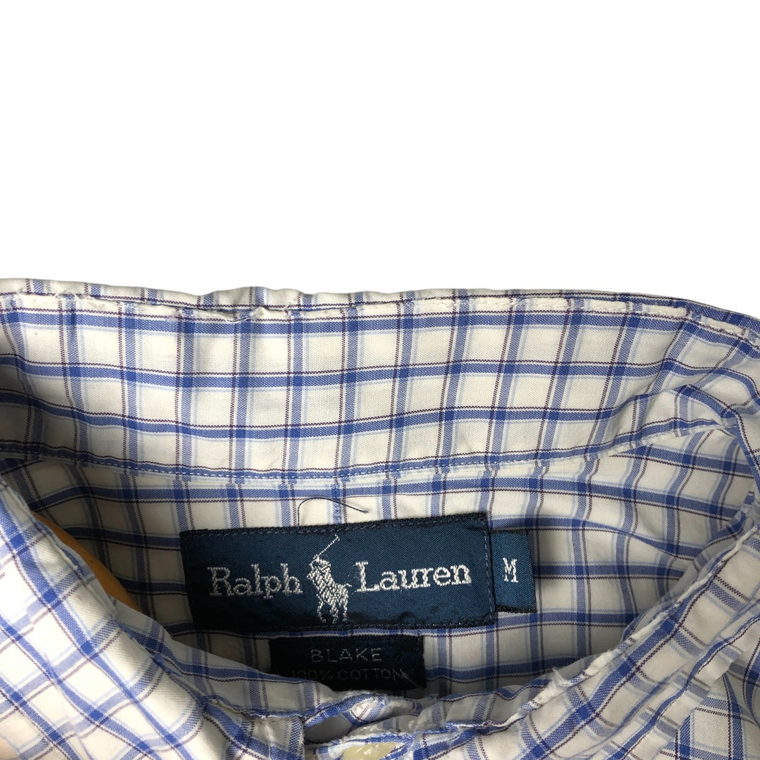 Ralph Lauren BLAKE short sleeve button down check shirt, men's size M cotton white type Vintage Second Hand