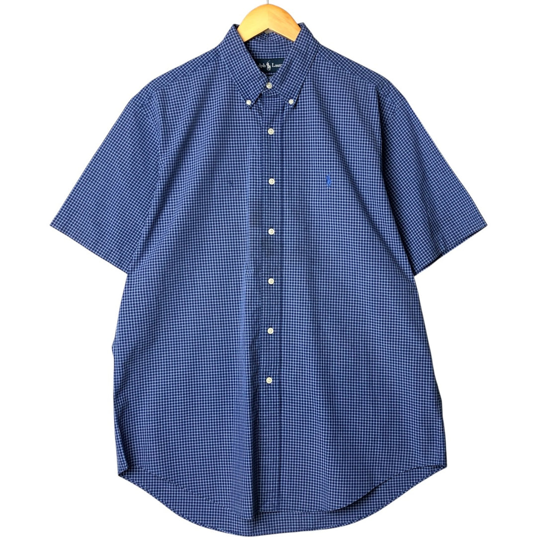 Ralph Lauren Classic Fit Short Sleeve Button Down Check Shirt Men's Size L cotton blue type Vintage Second Hand