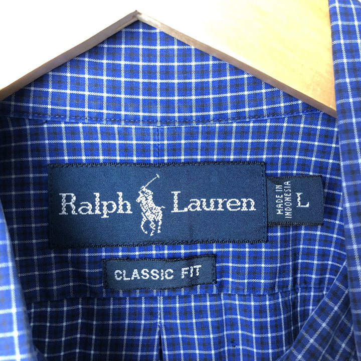 Ralph Lauren Classic Fit Short Sleeve Button Down Check Shirt Men's Size L cotton blue type Vintage Second Hand