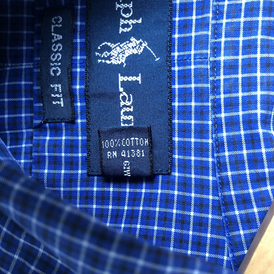 Ralph Lauren Classic Fit Short Sleeve Button Down Check Shirt Men's Size L cotton blue type Vintage Second Hand