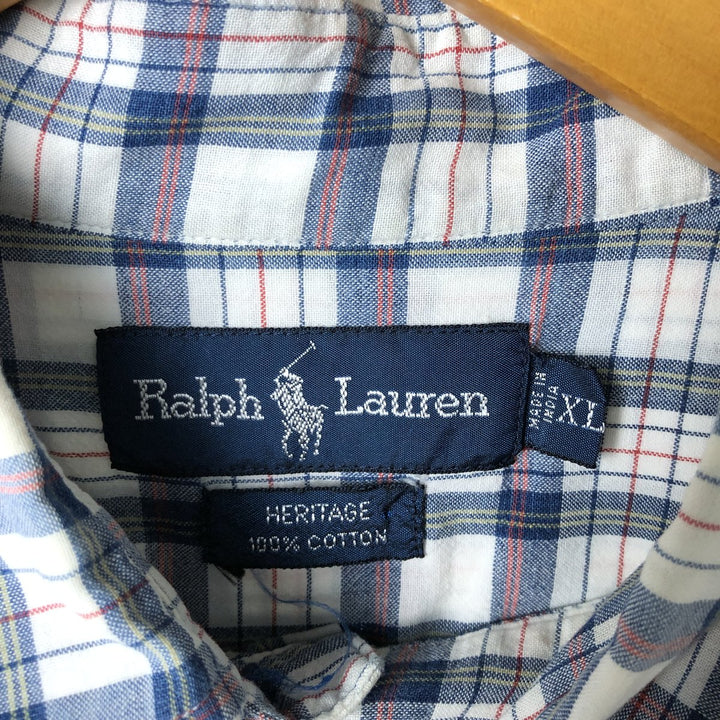 Ralph Lauren Heritage short-sleeved button-down check shirt, men's size XL cotton white type Vintage Second Hand