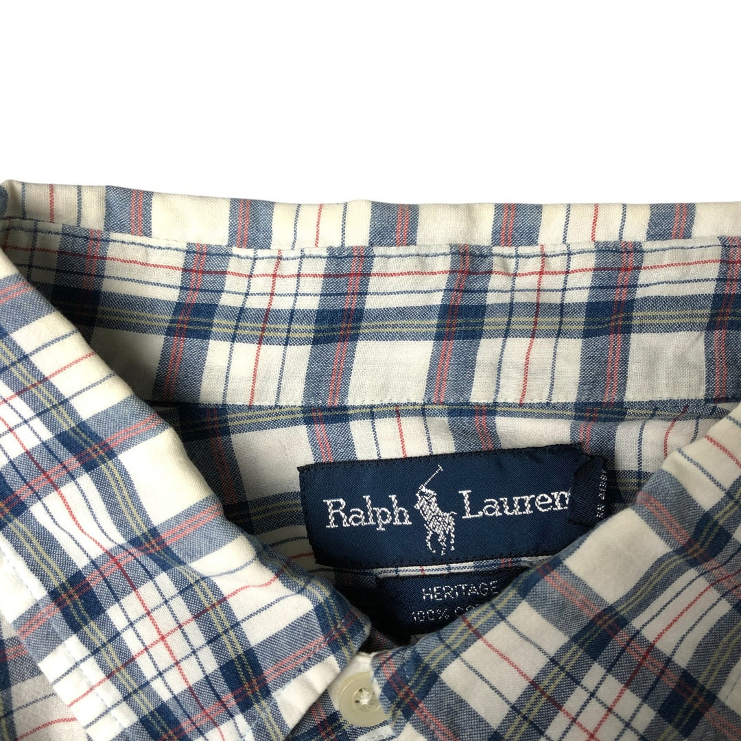 Ralph Lauren Heritage short-sleeved button-down check shirt, men's size XL cotton white type Vintage Second Hand