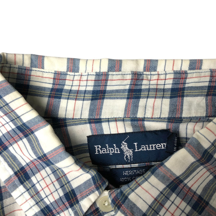 Ralph Lauren Heritage short-sleeved button-down check shirt, men's size XL cotton white type Vintage Second Hand