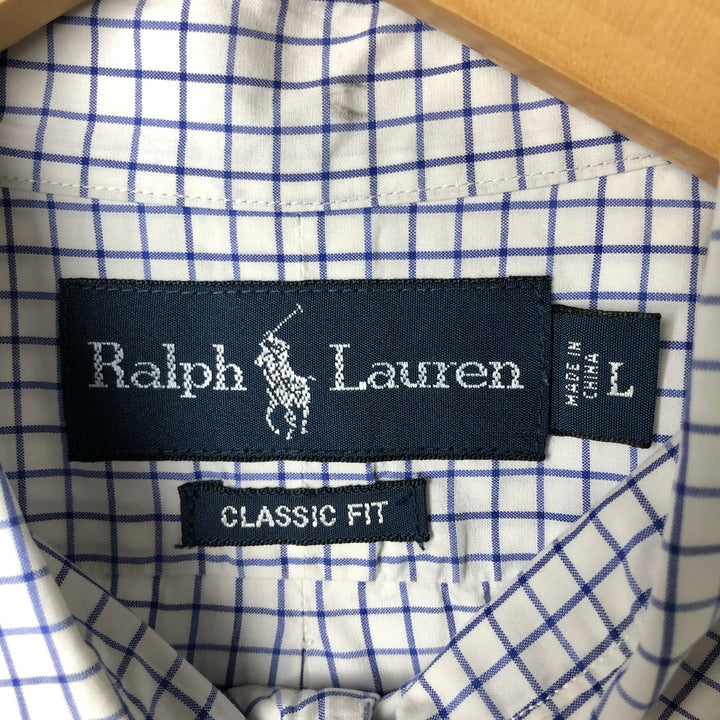 Ralph Lauren Classic Fit short sleeve button down check shirt, men's size L cotton white type Vintage Second Hand