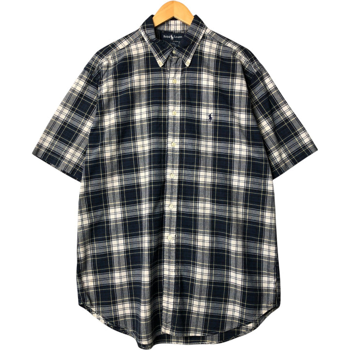 Ralph Lauren BLAKE short sleeve button down check shirt, men's size L cotton navy blue type Vintage Second Hand