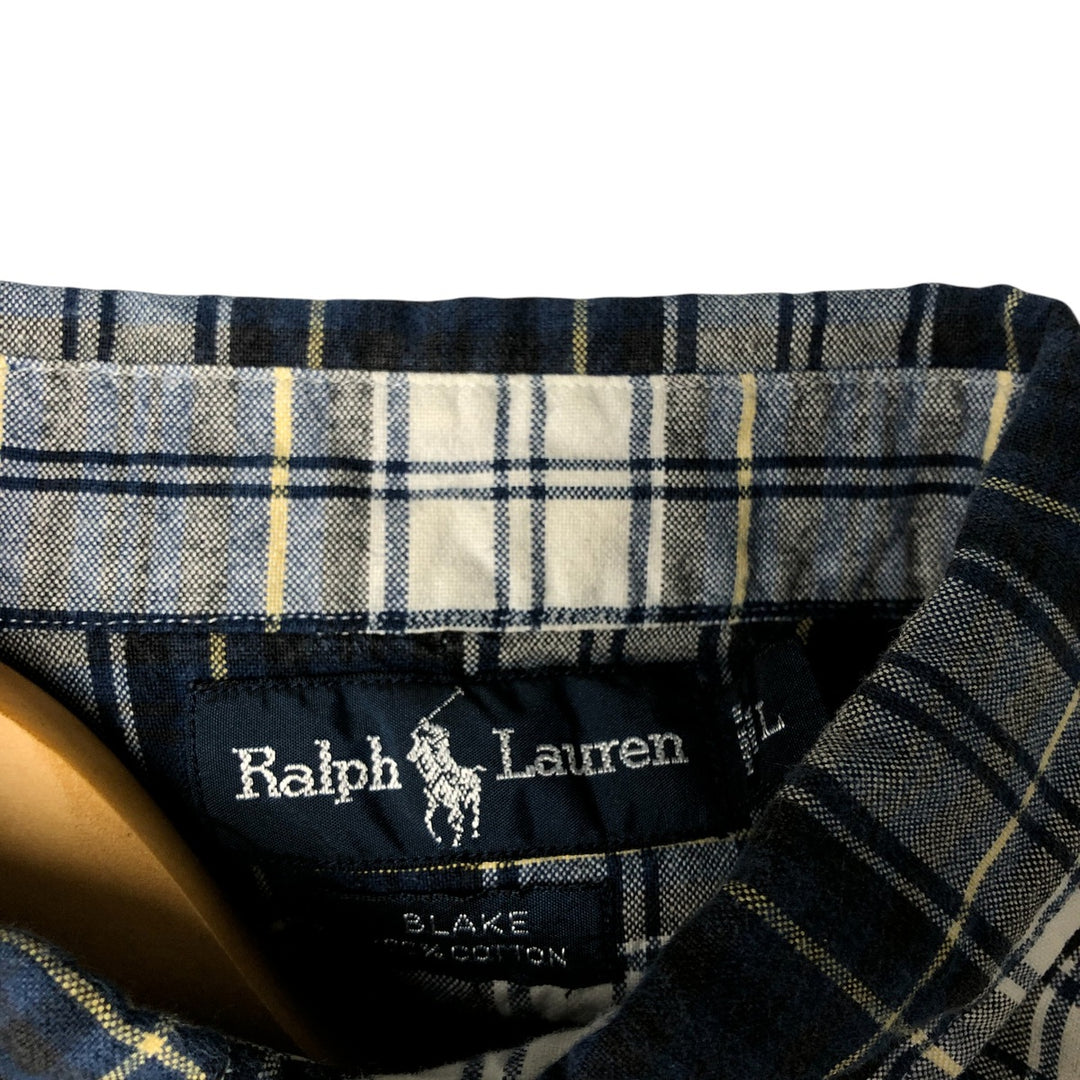 Ralph Lauren BLAKE short sleeve button down check shirt, men's size L cotton navy blue type Vintage Second Hand