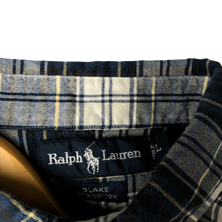 Ralph Lauren BLAKE short sleeve button down check shirt, men's size L cotton navy blue type Vintage Second Hand
