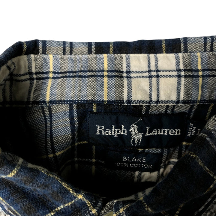Ralph Lauren BLAKE short sleeve button down check shirt, men's size L cotton navy blue type Vintage Second Hand