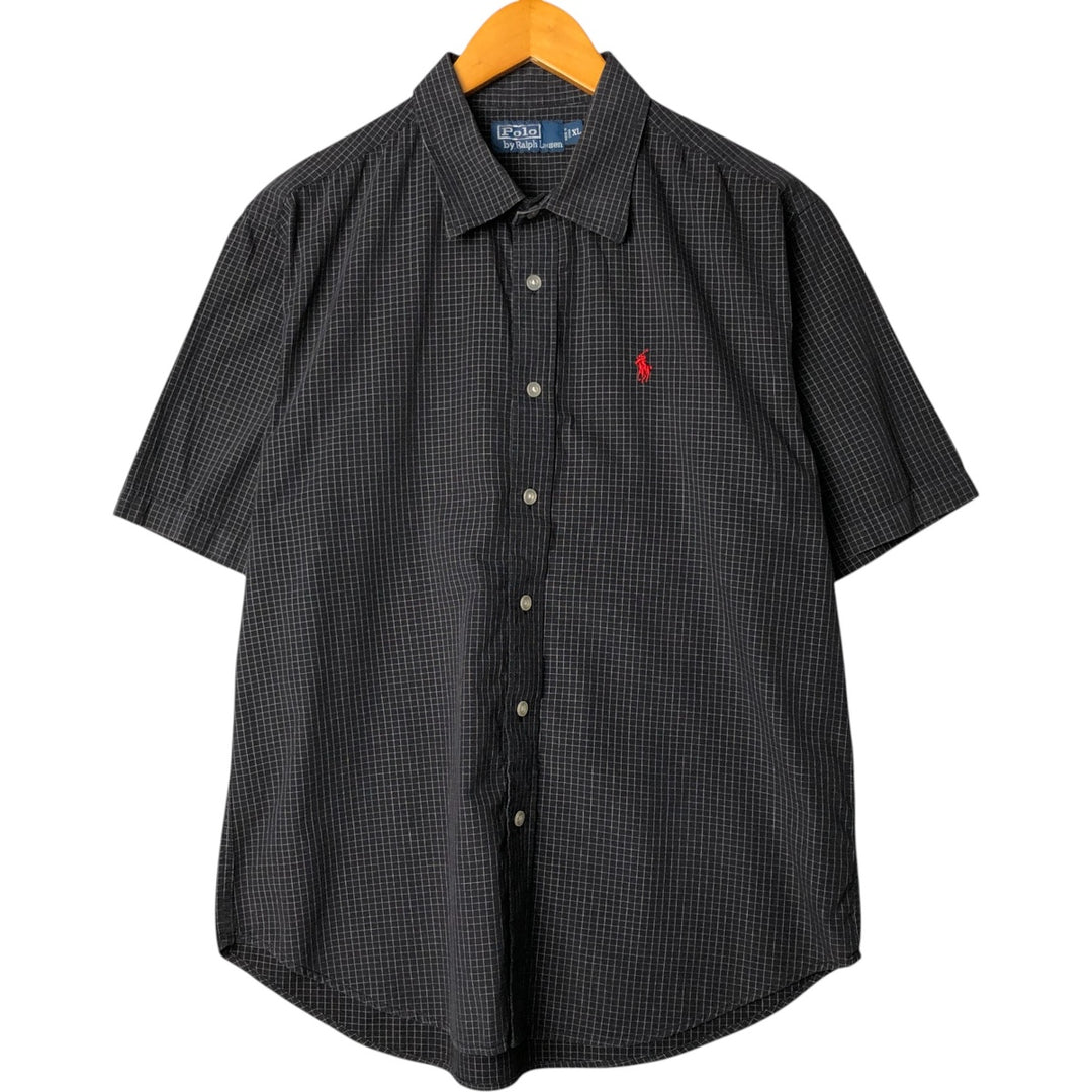 Ralph Lauren POLO by Ralph Lauren short-sleeved check shirt, men's size XL cotton black type Vintage Second Hand