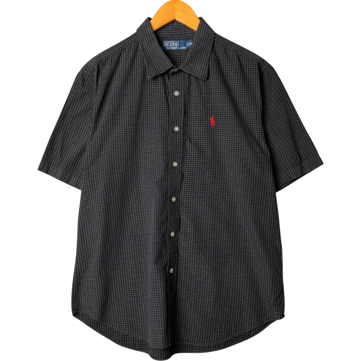 Ralph Lauren POLO by Ralph Lauren short-sleeved check shirt, men's size XL cotton black type Vintage Second Hand