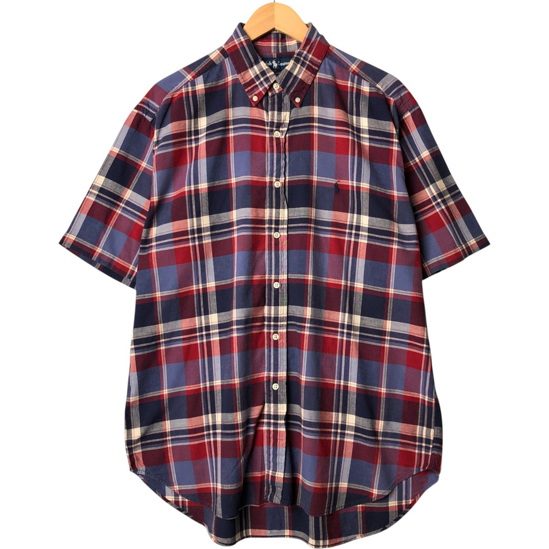 Ralph Lauren BLAKE short sleeve button down check shirt, men's size L cotton blue type Vintage Second Hand