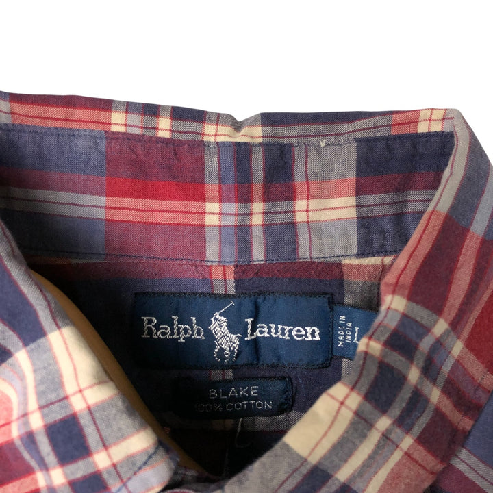 Ralph Lauren BLAKE short sleeve button down check shirt, men's size L cotton blue type Vintage Second Hand