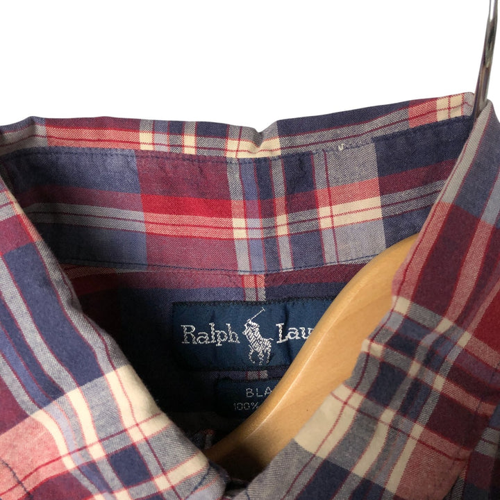 Ralph Lauren BLAKE short sleeve button down check shirt, men's size L cotton blue type Vintage Second Hand