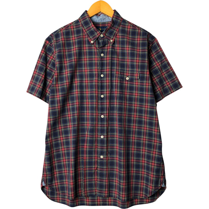 Ralph Lauren short sleeve button down check shirt, men's size L cotton blue type Vintage Second Hand