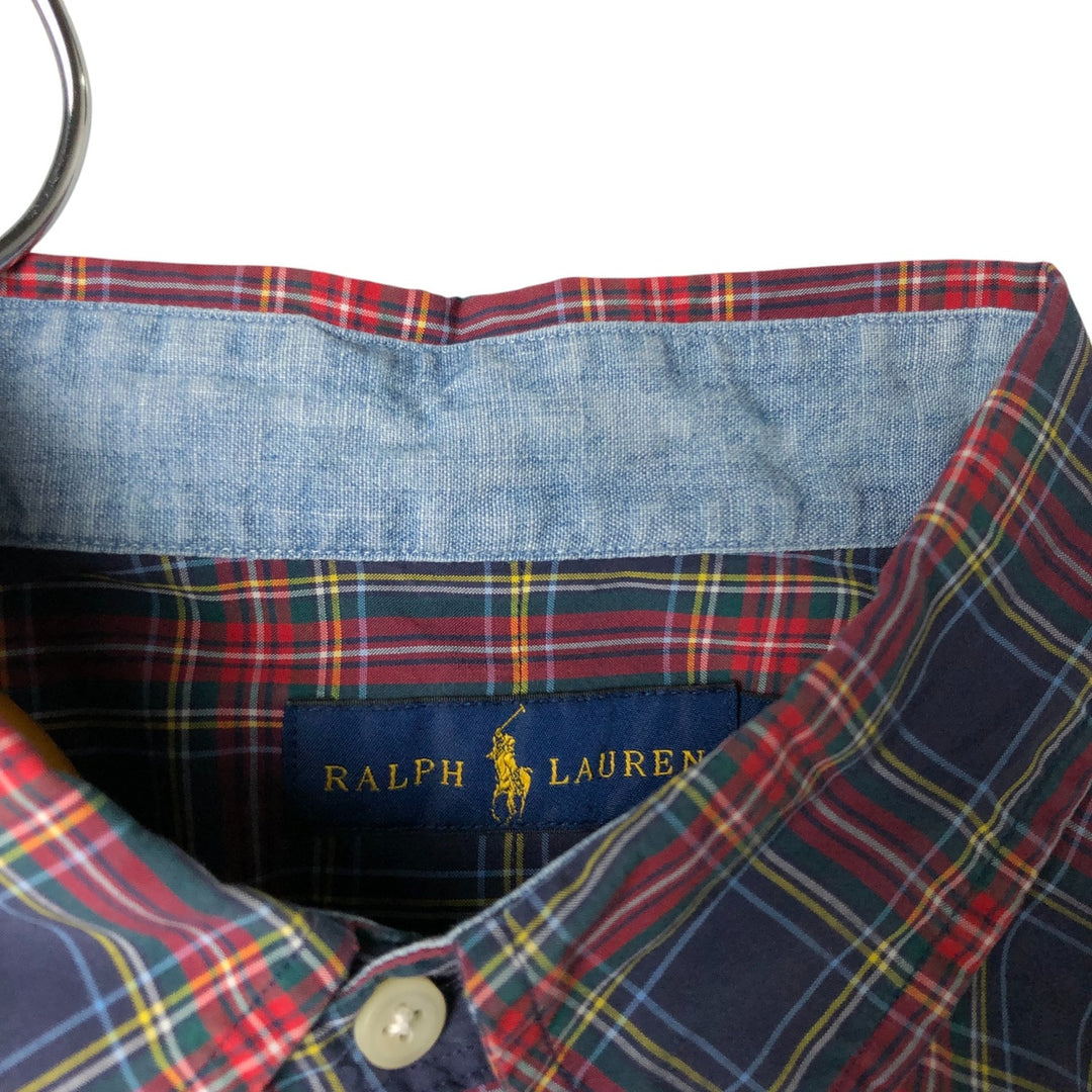 Ralph Lauren short sleeve button down check shirt, men's size L cotton blue type Vintage Second Hand