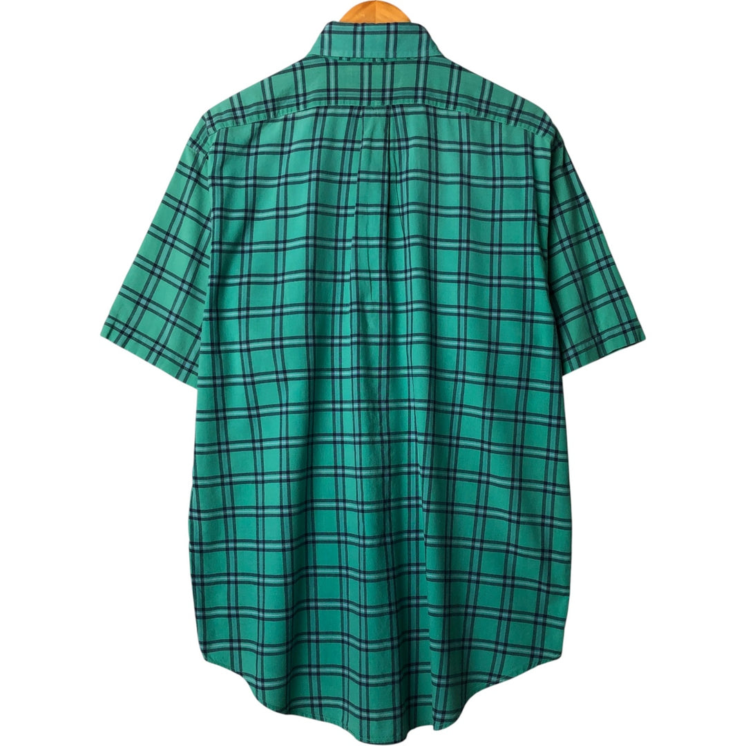 Ralph Lauren BLAIRE short sleeve button down check shirt, men's size M cotton Emerald green Vintage Second Hand