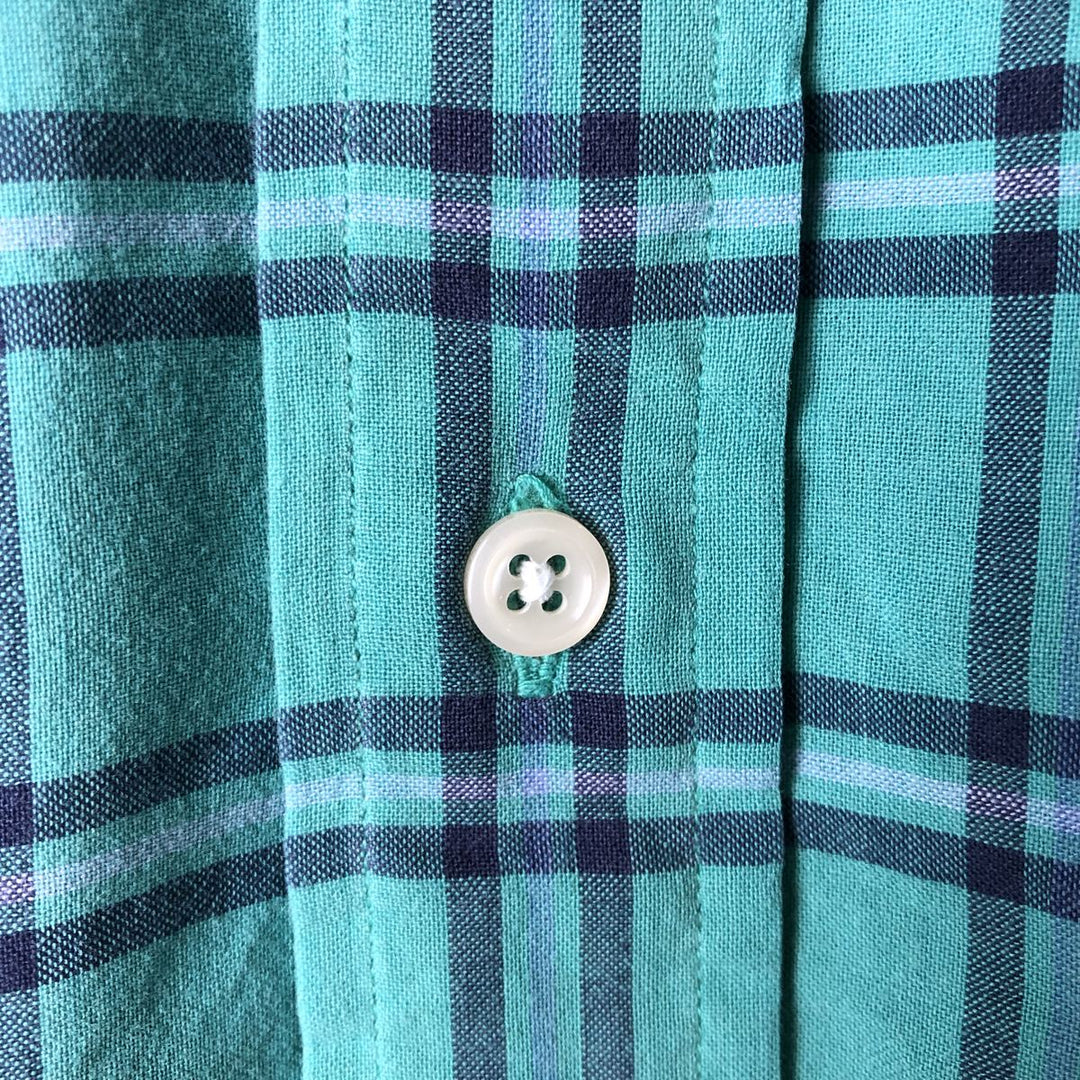 Ralph Lauren BLAIRE short sleeve button down check shirt, men's size M cotton Emerald green Vintage Second Hand
