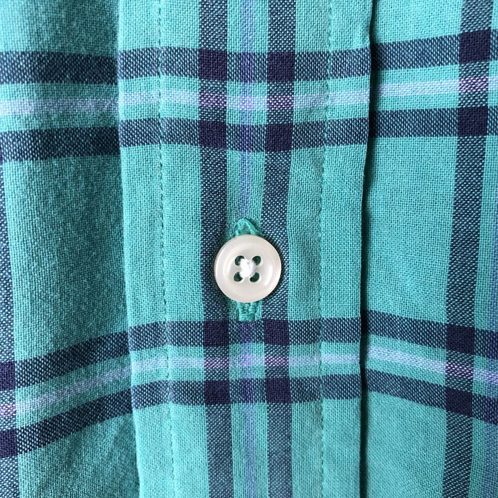 Ralph Lauren BLAIRE short sleeve button down check shirt, men's size M cotton Emerald green Vintage Second Hand