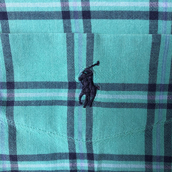Ralph Lauren BLAIRE short sleeve button down check shirt, men's size M cotton Emerald green Vintage Second Hand