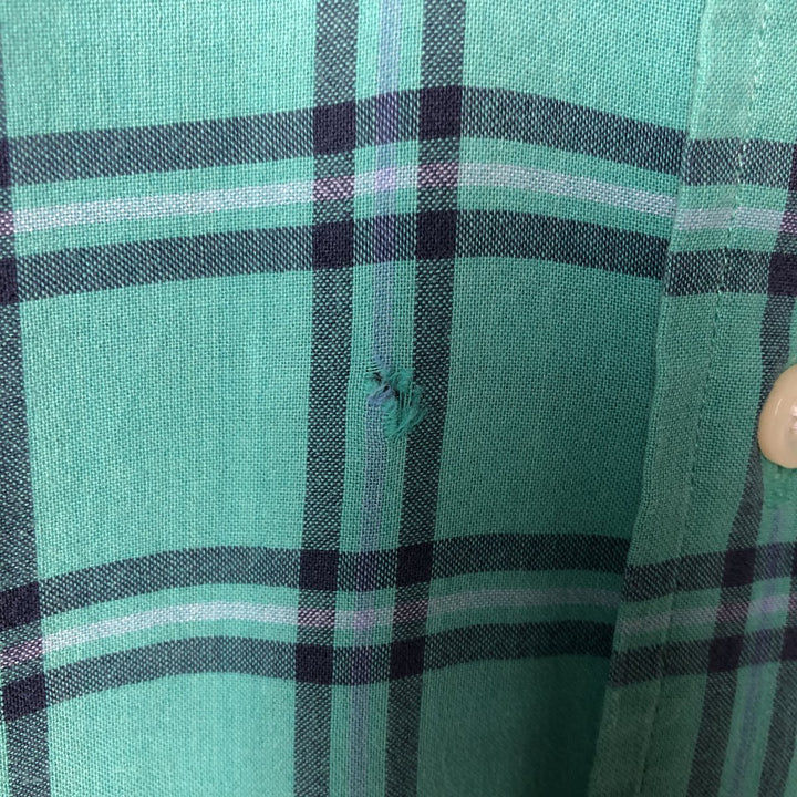 Ralph Lauren BLAIRE short sleeve button down check shirt, men's size M cotton Emerald green Vintage Second Hand