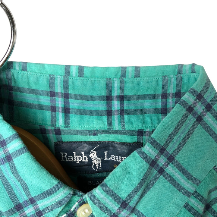 Ralph Lauren BLAIRE short sleeve button down check shirt, men's size M cotton Emerald green Vintage Second Hand