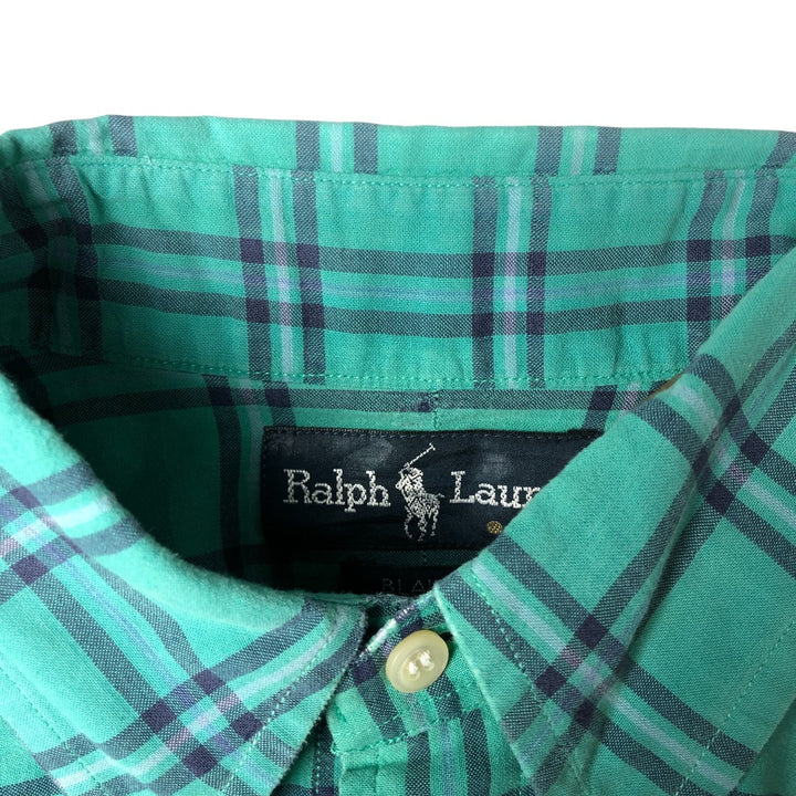 Ralph Lauren BLAIRE short sleeve button down check shirt, men's size M cotton Emerald green Vintage Second Hand