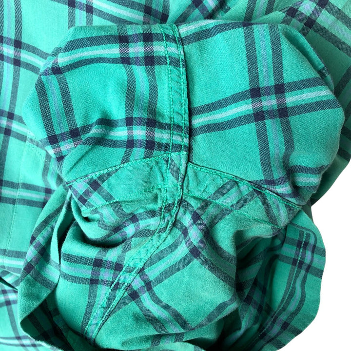 Ralph Lauren BLAIRE short sleeve button down check shirt, men's size M cotton Emerald green Vintage Second Hand