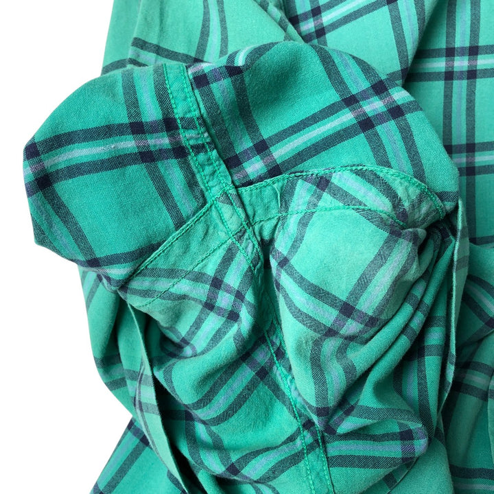 Ralph Lauren BLAIRE short sleeve button down check shirt, men's size M cotton Emerald green Vintage Second Hand