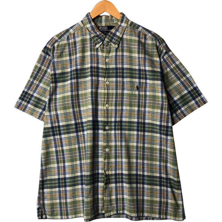 Ralph Lauren POLO by Ralph Lauren GREGGOR short-sleeved button-down check shirt, men's size XL cotton green type Vintage Second Hand
