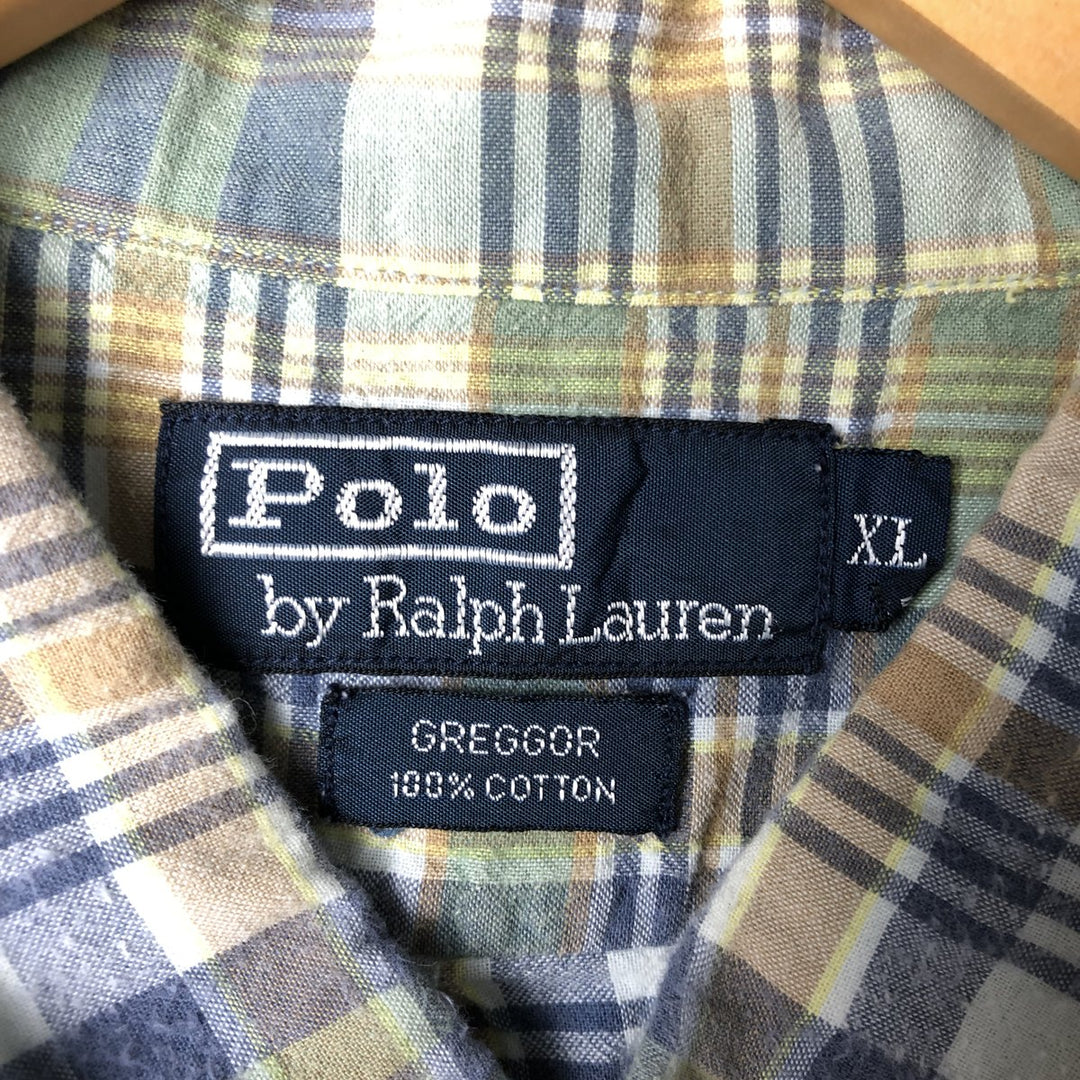 Ralph Lauren POLO by Ralph Lauren GREGGOR short-sleeved button-down check shirt, men's size XL cotton green type Vintage Second Hand