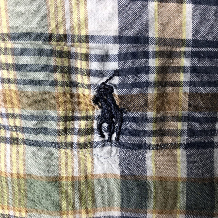 Ralph Lauren POLO by Ralph Lauren GREGGOR short-sleeved button-down check shirt, men's size XL cotton green type Vintage Second Hand